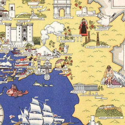 Vintage Map of Campania, Italy, 1938 | Wall Art