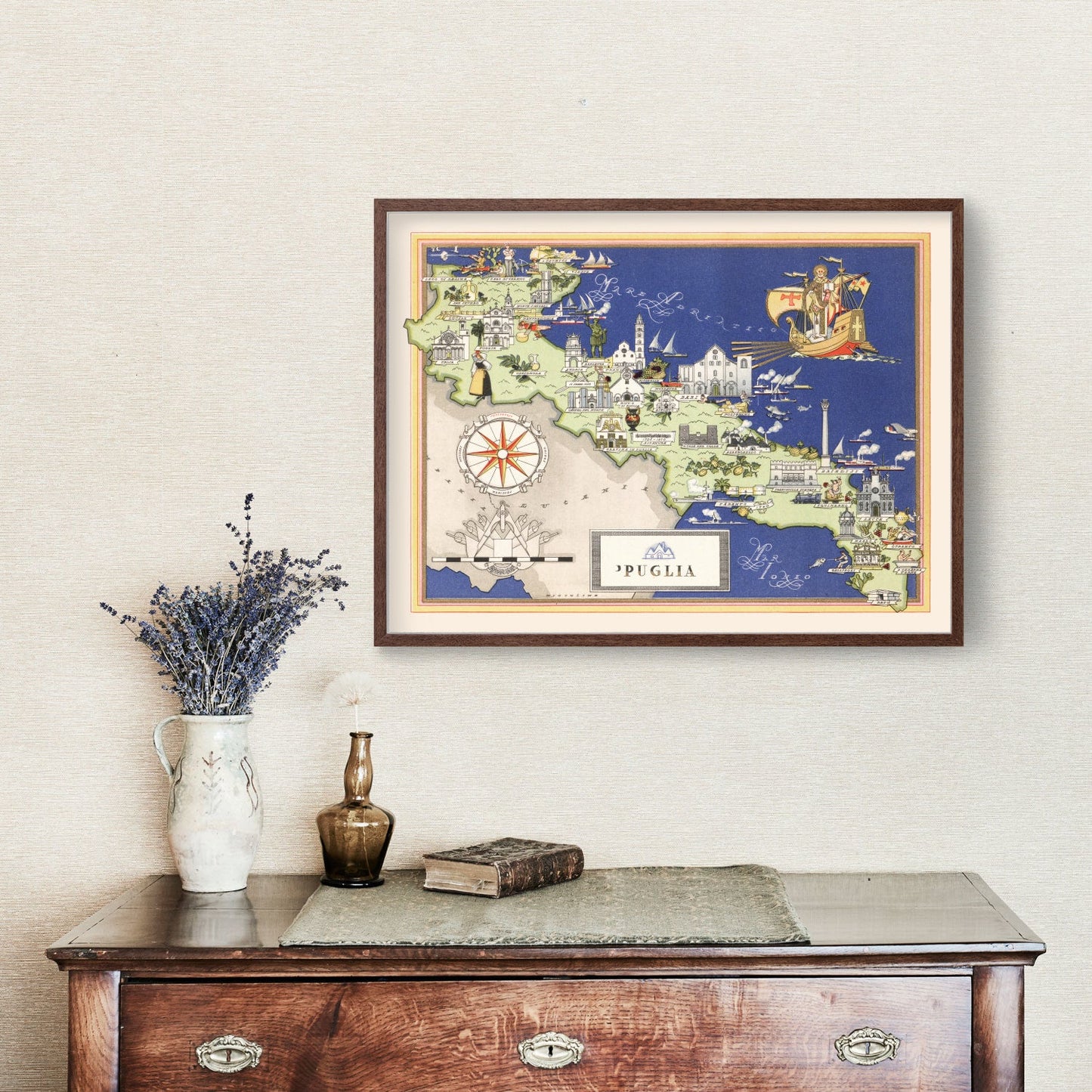 Vintage Map of Puglia, Italy, 1938
