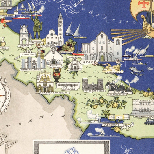 Vintage Map of Puglia, Italy, 1938