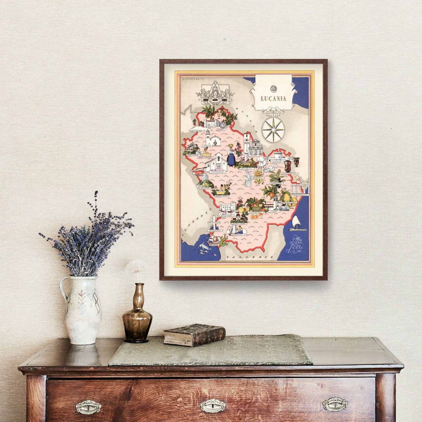Vintage Map of Lucania, Italy, 1938