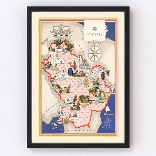 Vintage map of Lucania, Italy, 1938