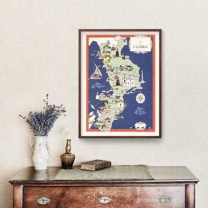 Vintage Map of Calabria, Italy, 1938 | Wall Art