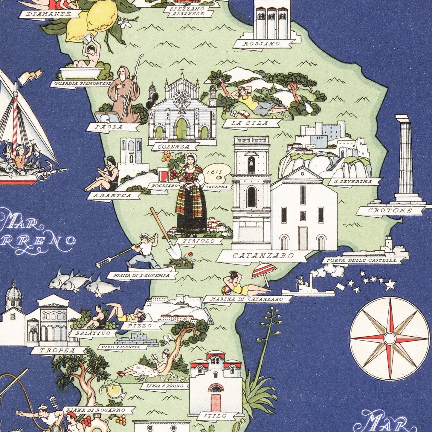 Vintage Map of Calabria, Italy, 1938 | Wall Art