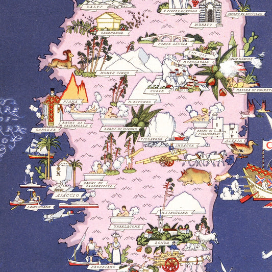 Vintage Map of Corsica, France 1938