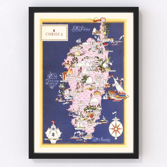 Vintage map of Corsica, France, 1938