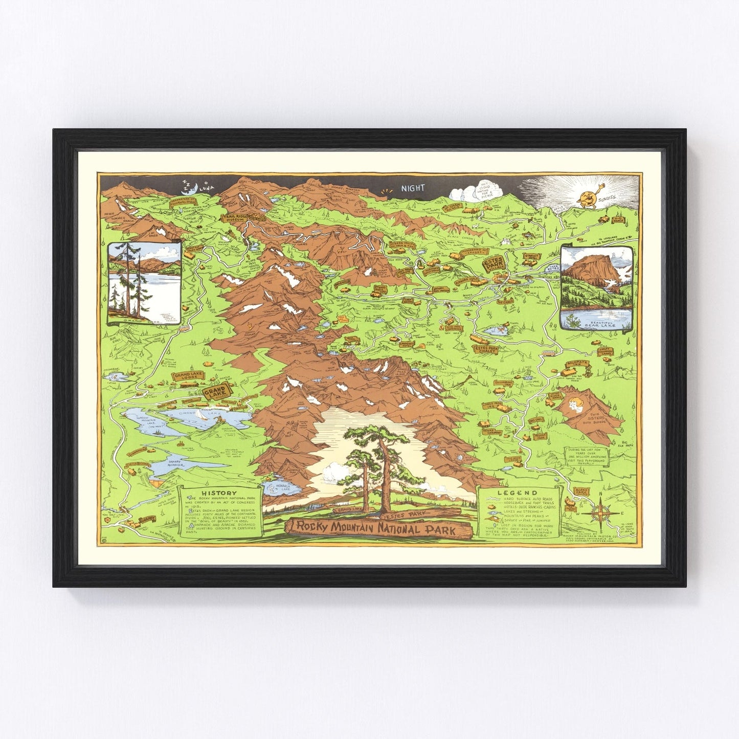 vintage map of Rocky Mountain National Park, Colorado, 1948