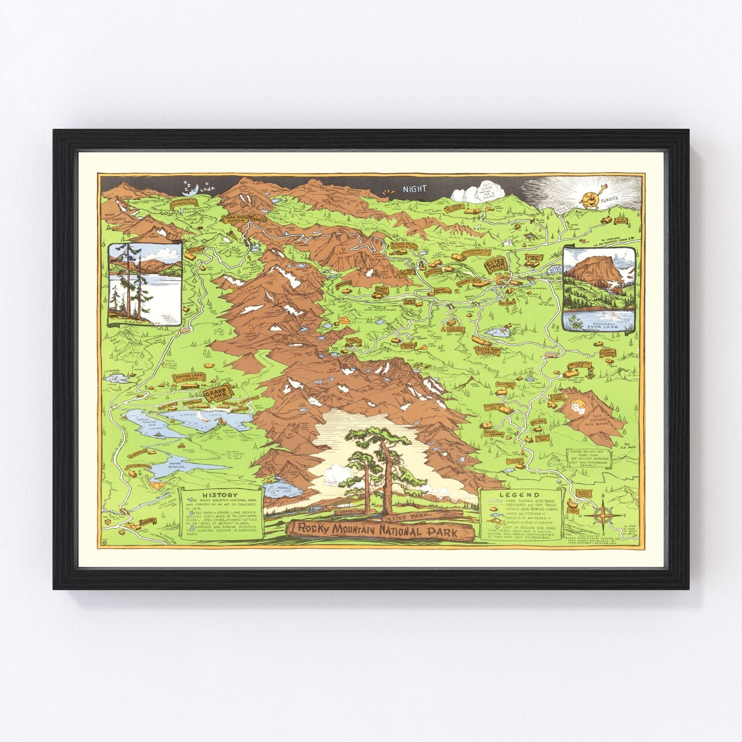 vintage map of Rocky Mountain National Park, Colorado, 1948