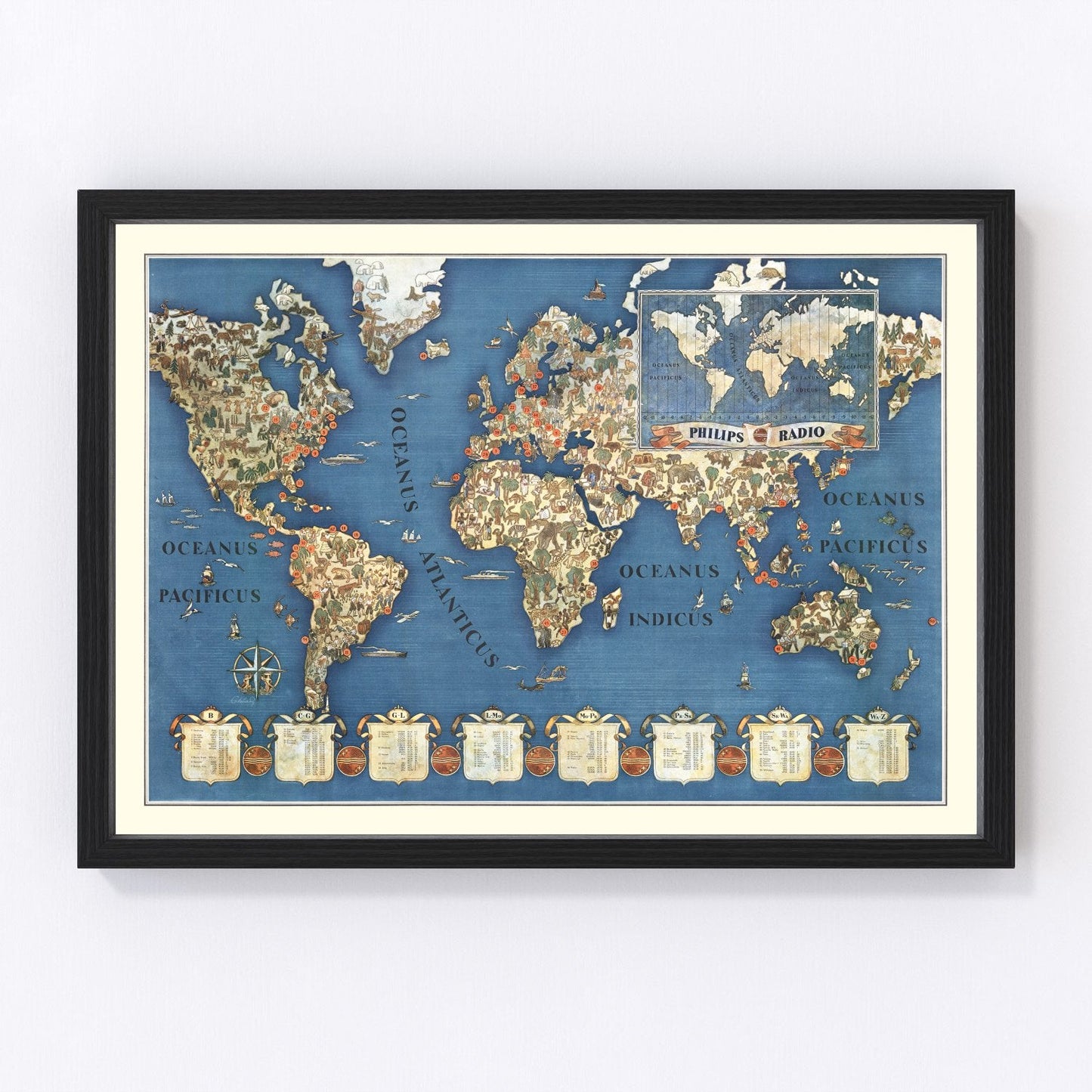 Philips Radio world map, 1935, digitally restored vintage map print