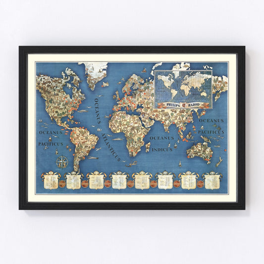 Philips Radio world map, 1935, digitally restored vintage map print