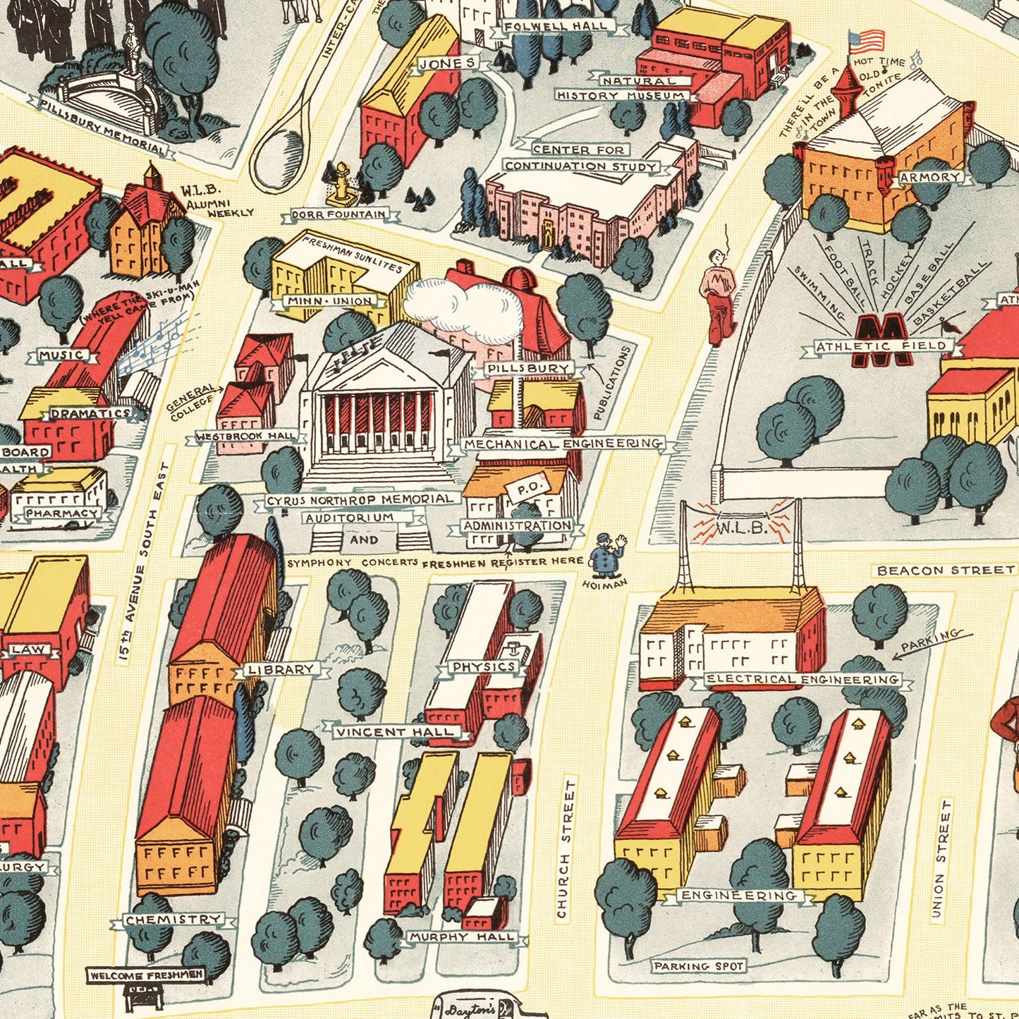 Vintage Map of Minneapolis & St. Paul, Minnesota, 1940