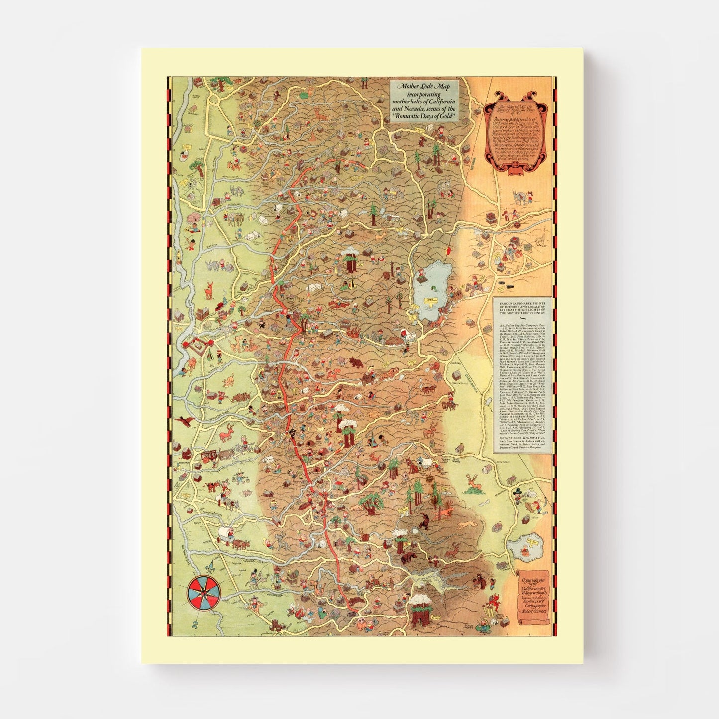 Vintage Map of Mother Lode, California & Nevada, 1931