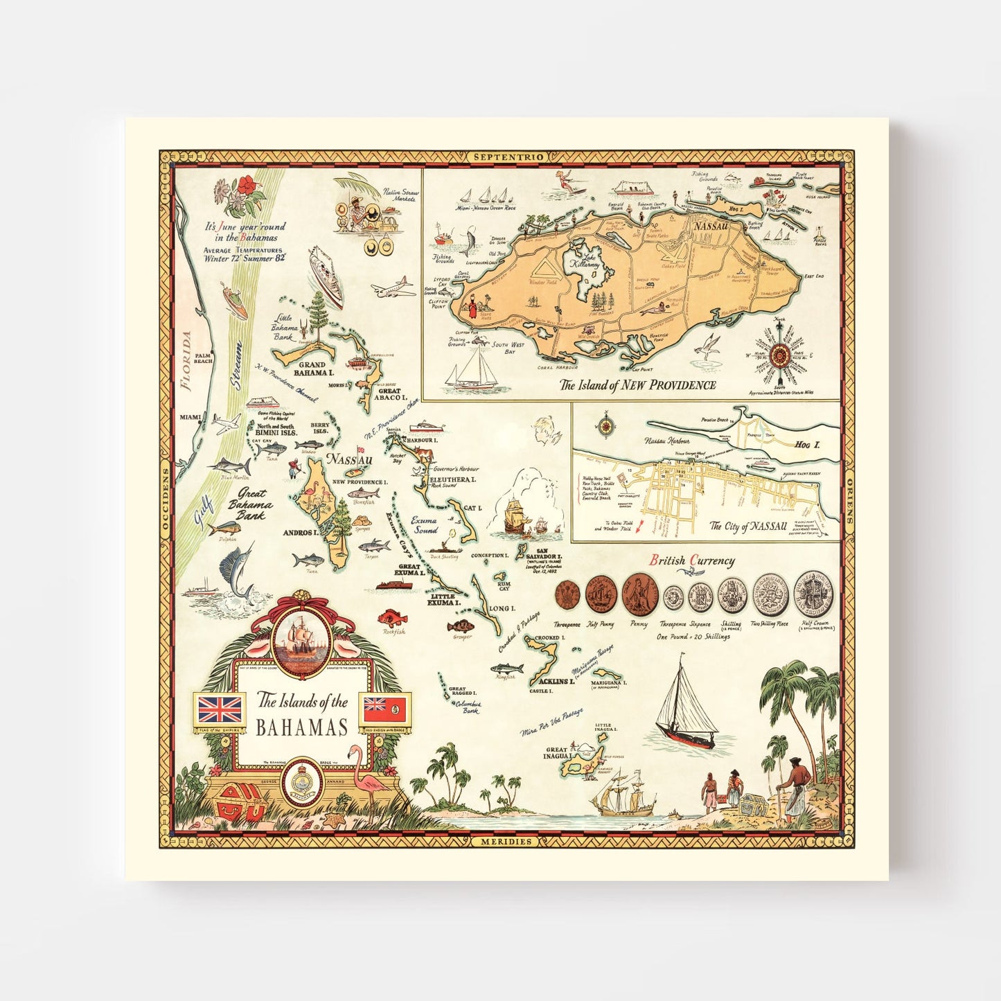 Vintage Map of the Bahamas, 1951