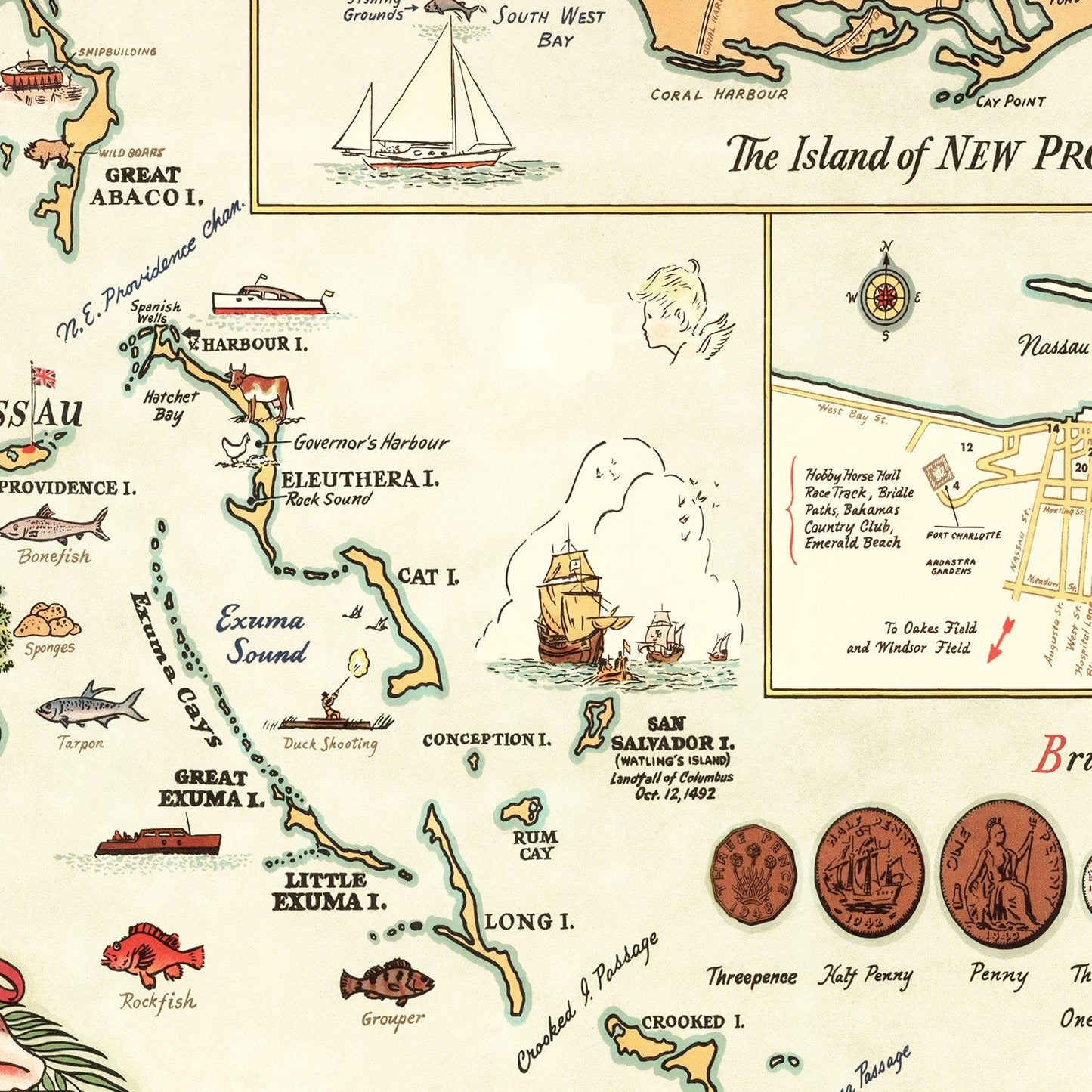 Vintage Map of the Bahamas, 1951