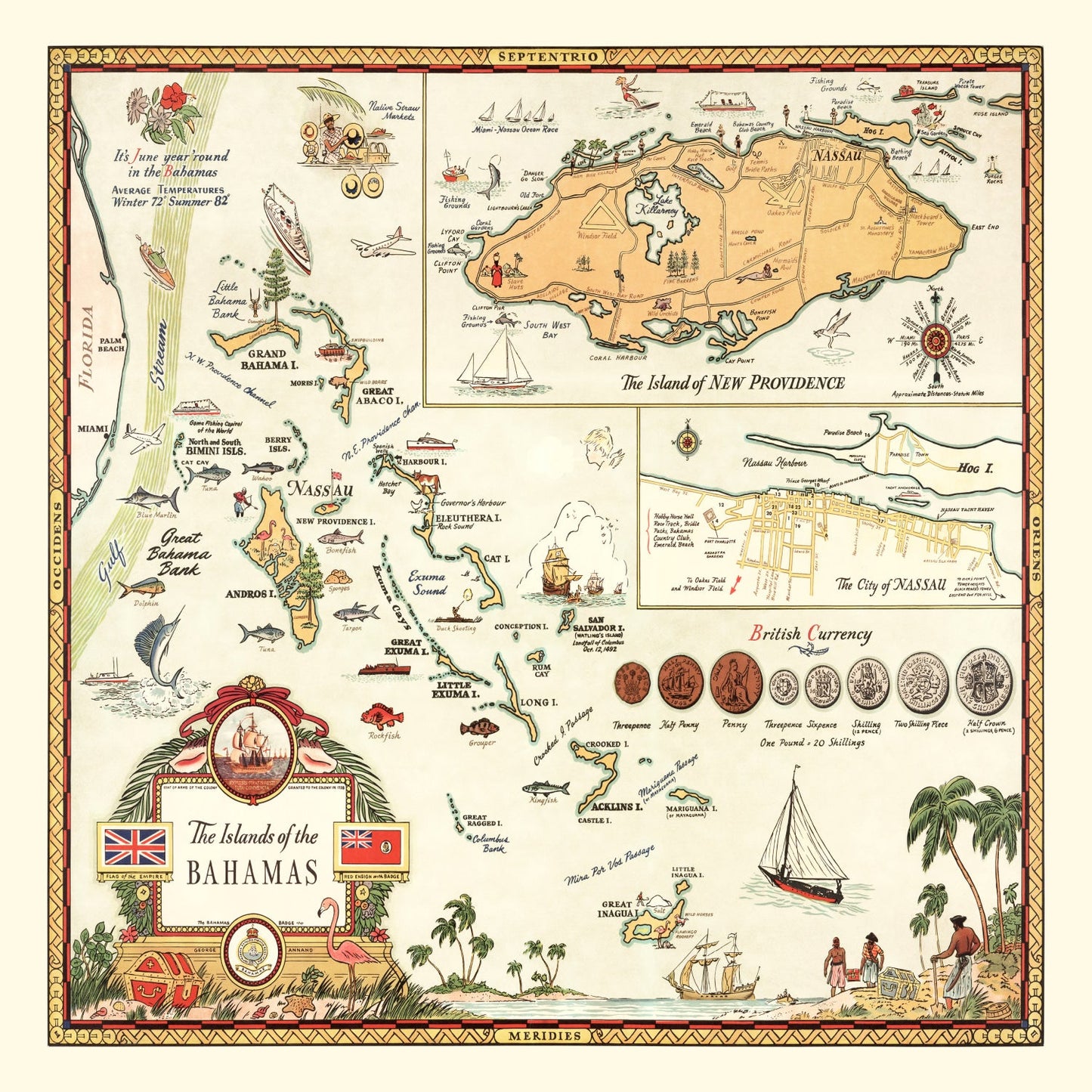 Vintage Map of the Bahamas, 1951