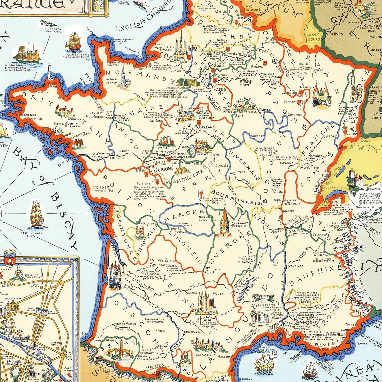 Vintage Map of France, 1929