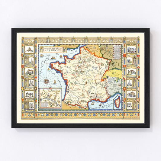 vintage map of France, 1929