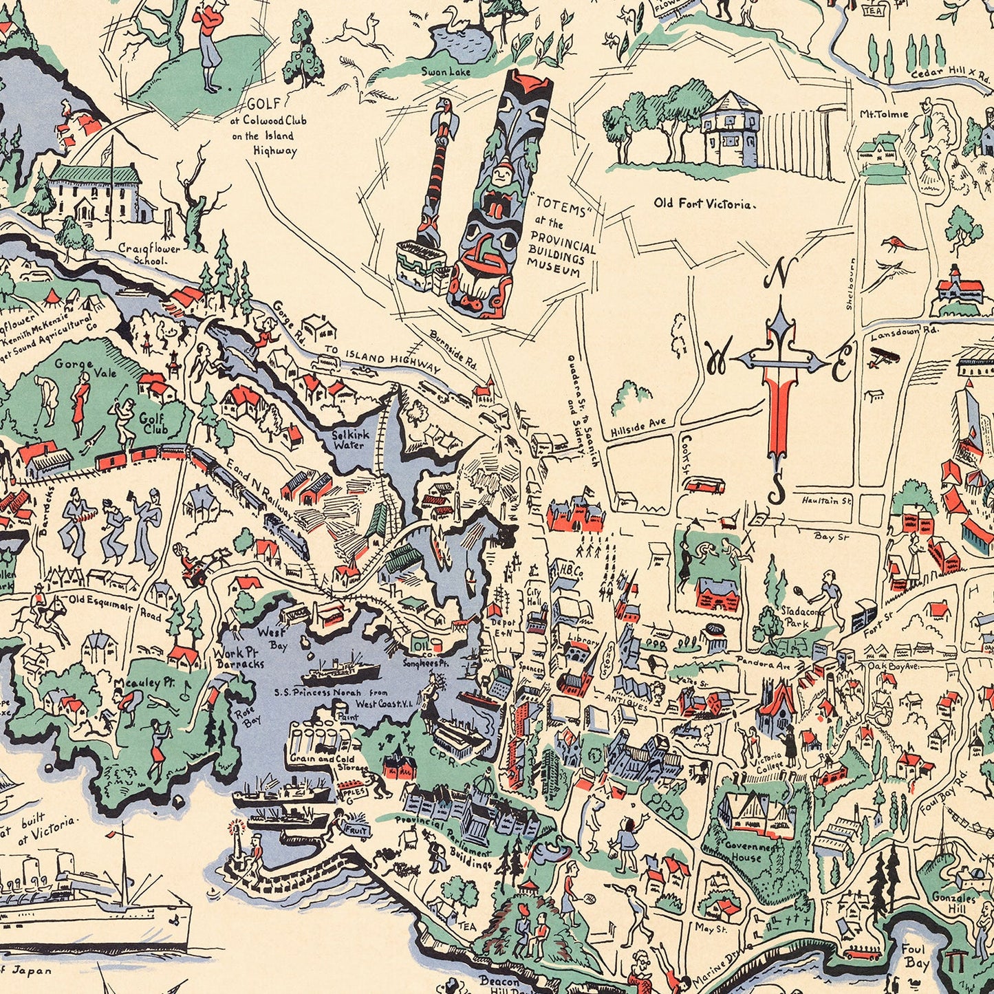 Vintage Map of Victoria, Canada, 1939