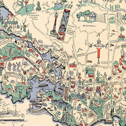 Vintage Map of Victoria, Canada, 1939