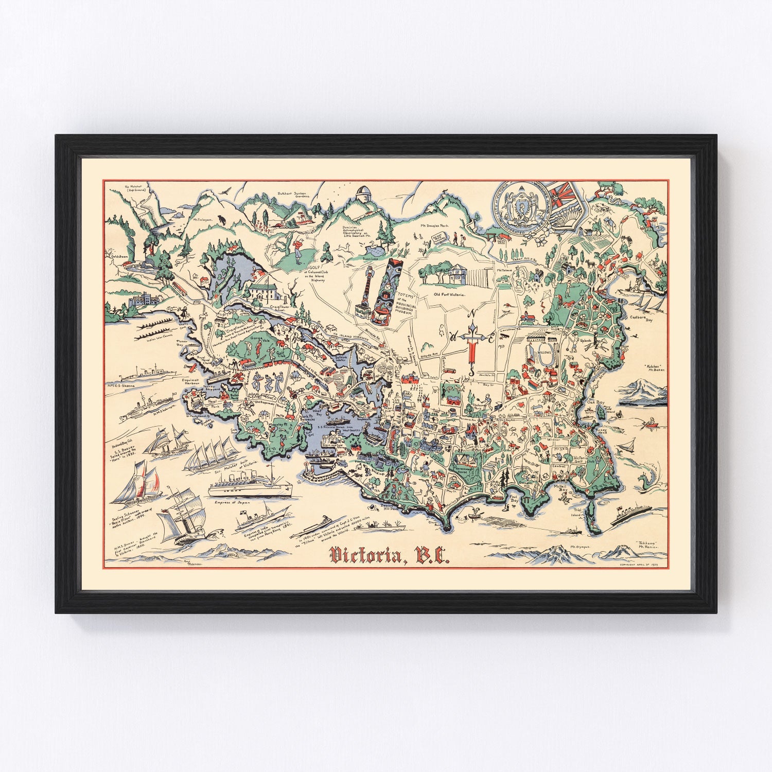 vintage map of Victoria, Canada, 1939