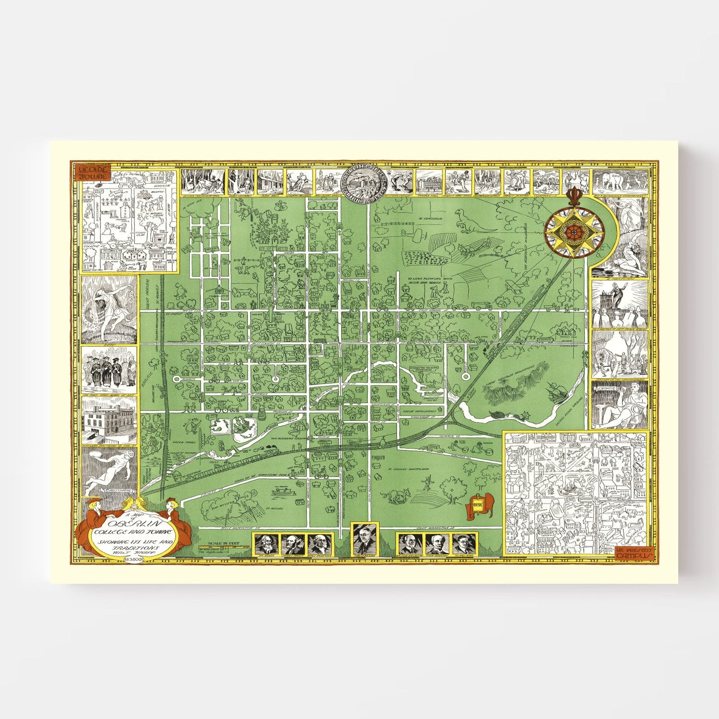 Vintage Map of Oberlin College, Ohio, 1929