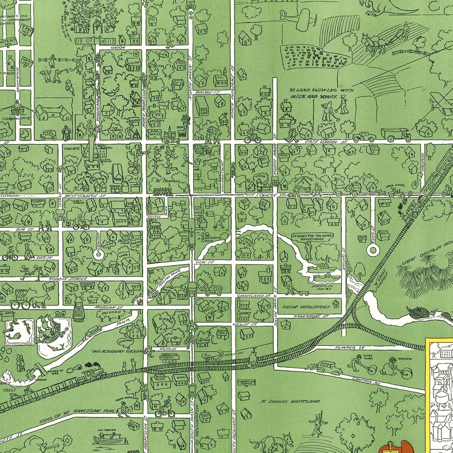 Vintage Map of Oberlin College, Ohio, 1929