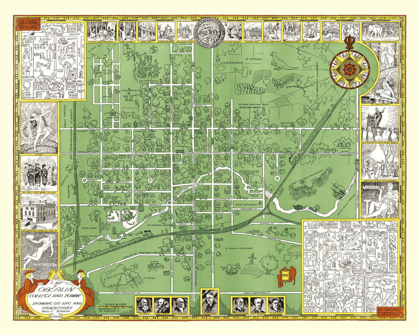 Vintage Map of Oberlin College, Ohio, 1929