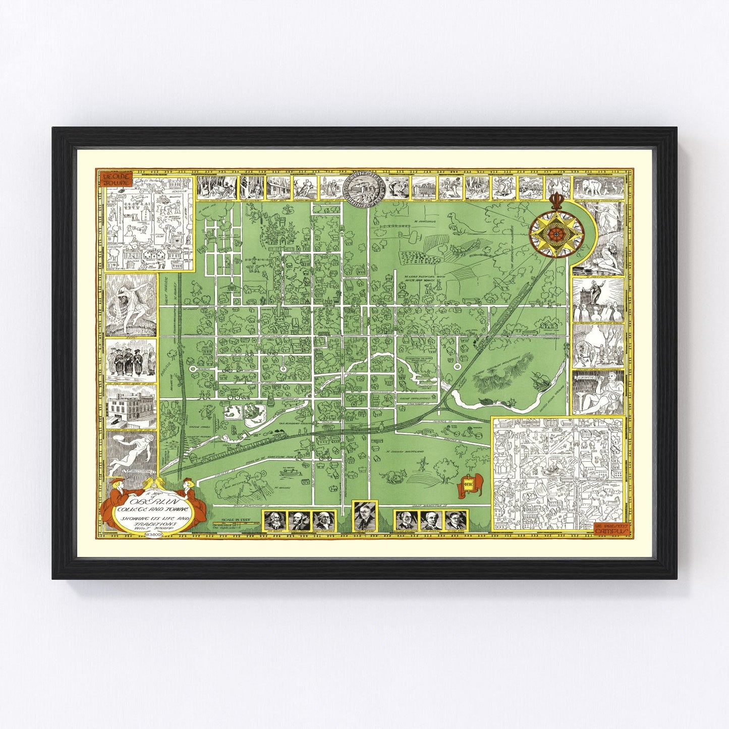 vintage map of Oberlin College, Ohio, 1929
