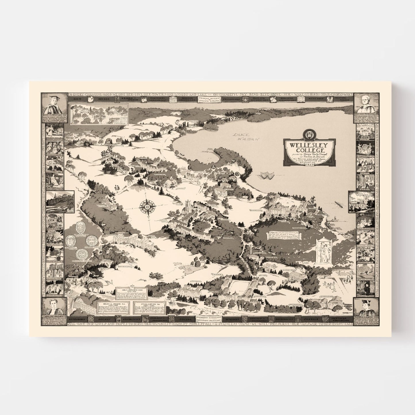 Vintage Map of Wellesley College, Massachusetts, 1943