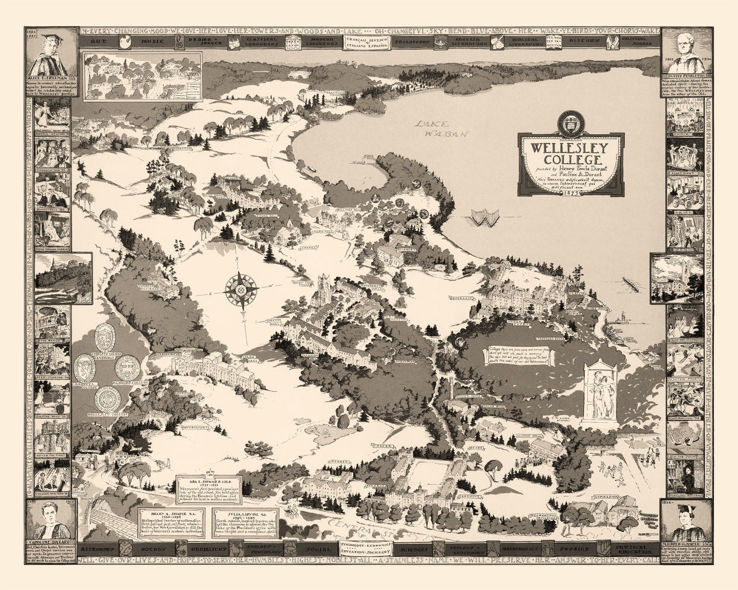 Vintage Map of Wellesley College, Massachusetts, 1943