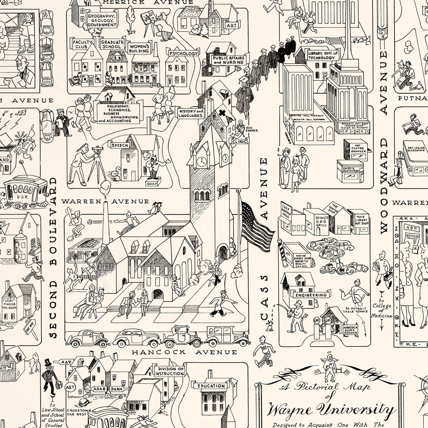 Vintage Map of Wayne University, Michigan 1939