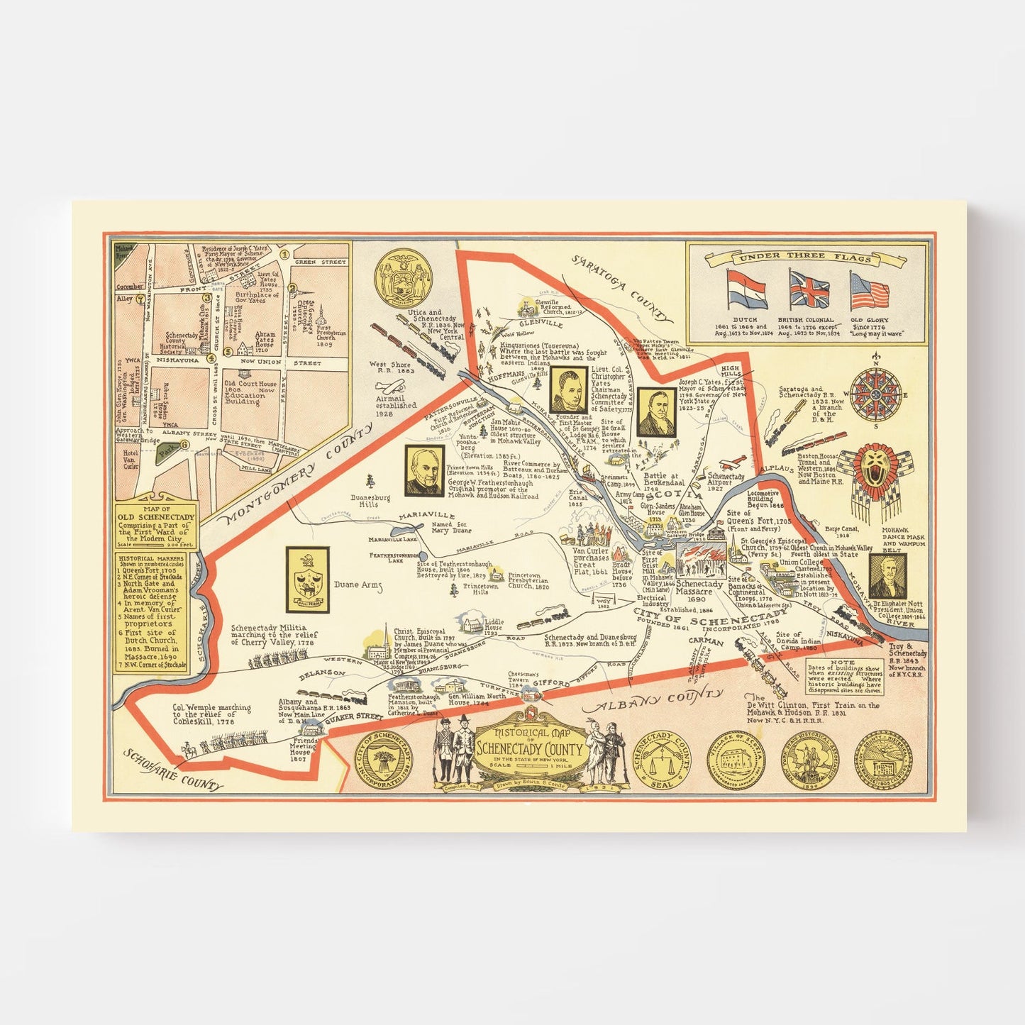 Vintage Map of Schenectady County, New York, 1931