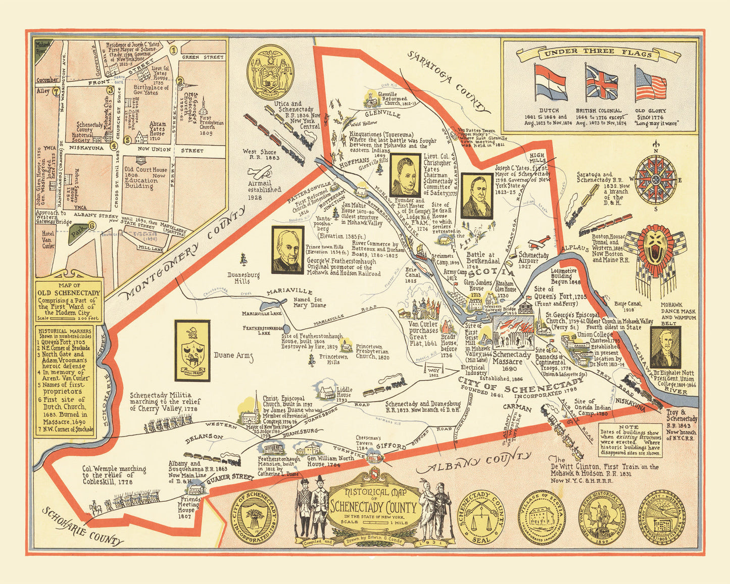 Vintage Map of Schenectady County, New York, 1931