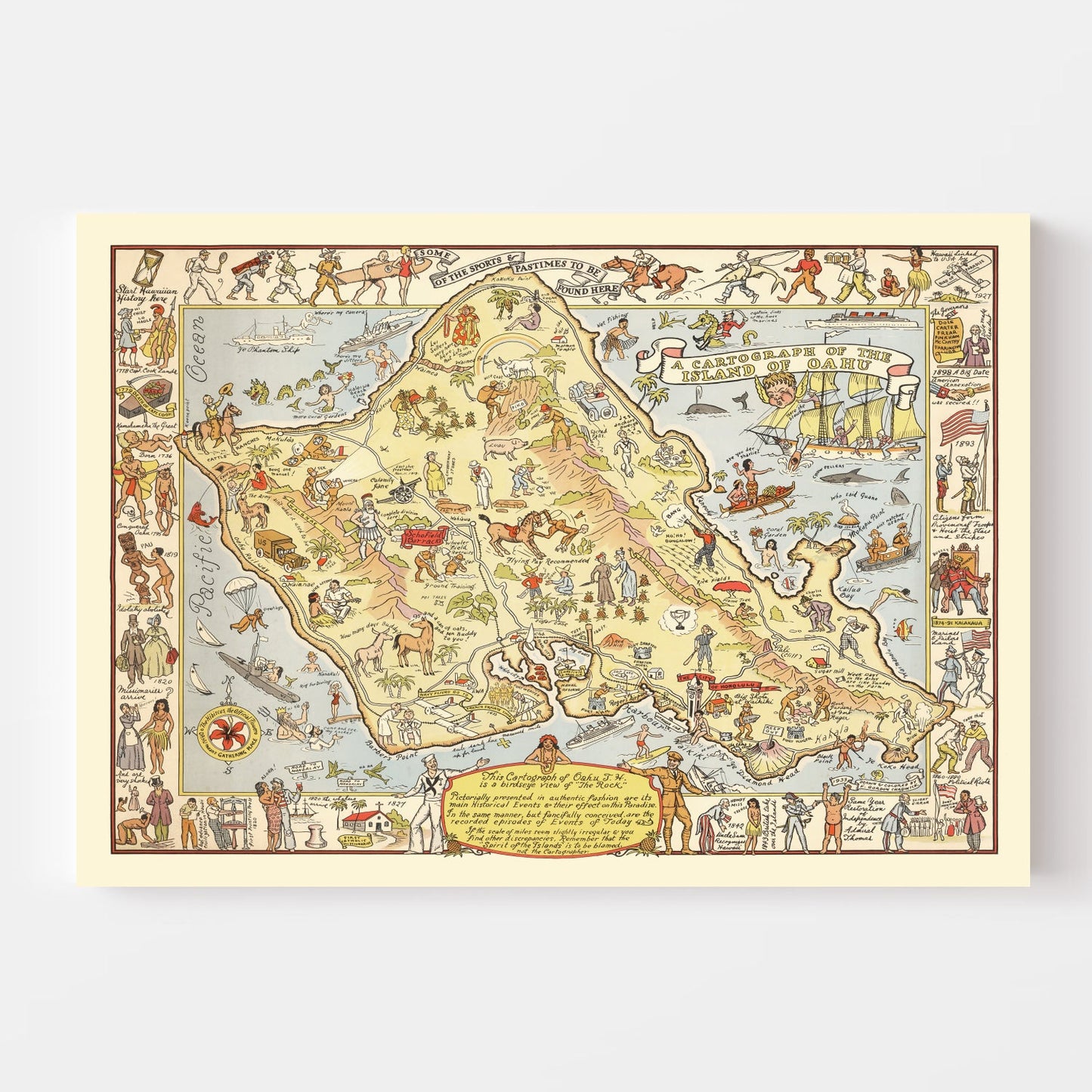 Vintage Map of Oahu, Hawaii, 1933