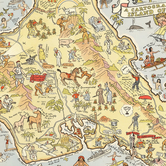 Vintage Map of Oahu, Hawaii, 1933