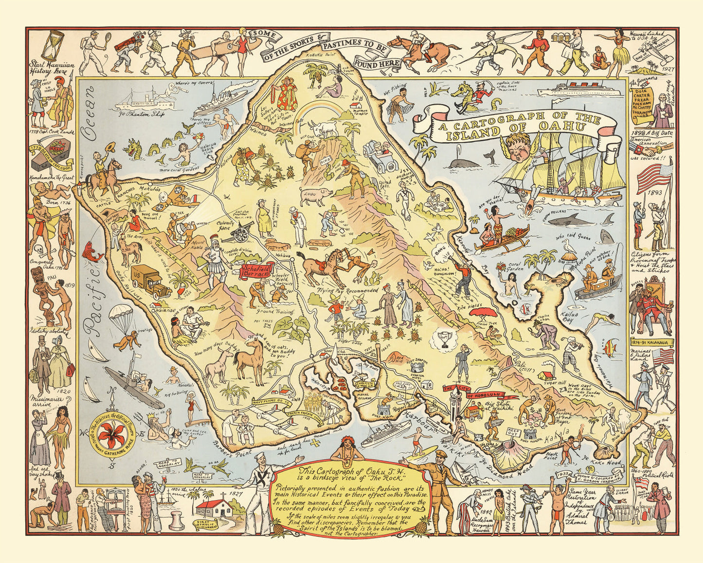 Vintage Map of Oahu, Hawaii, 1933