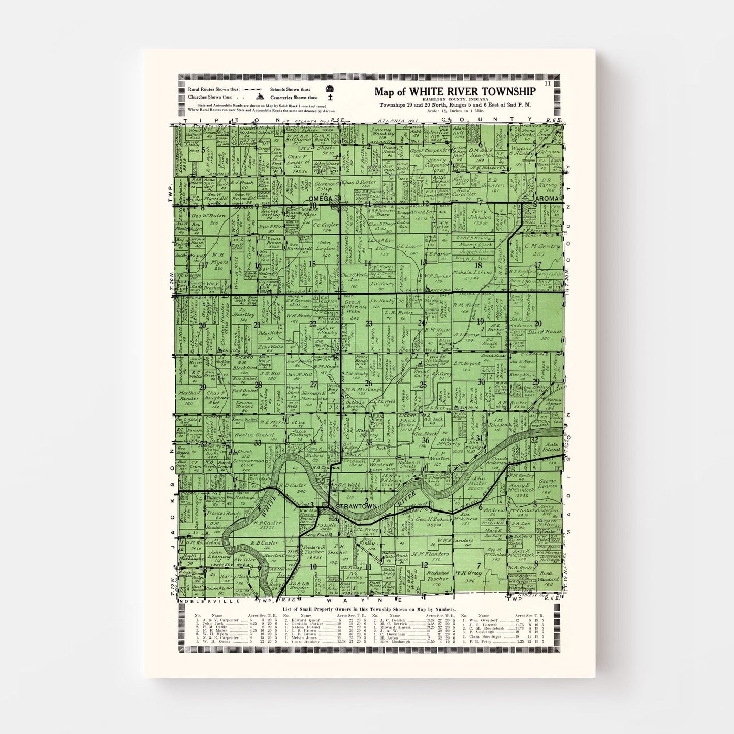 Vintage Map of White River Township, Indiana 1922