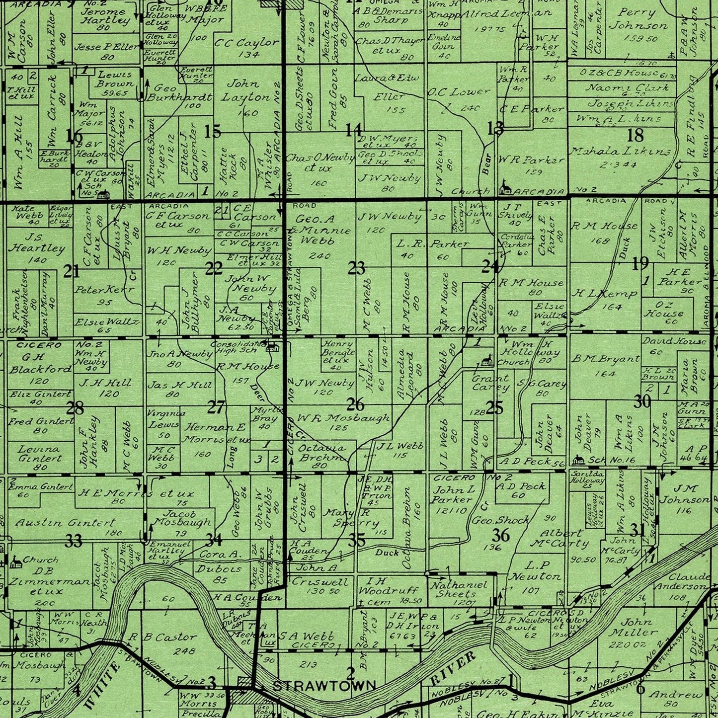 Vintage Map of White River Township, Indiana 1922