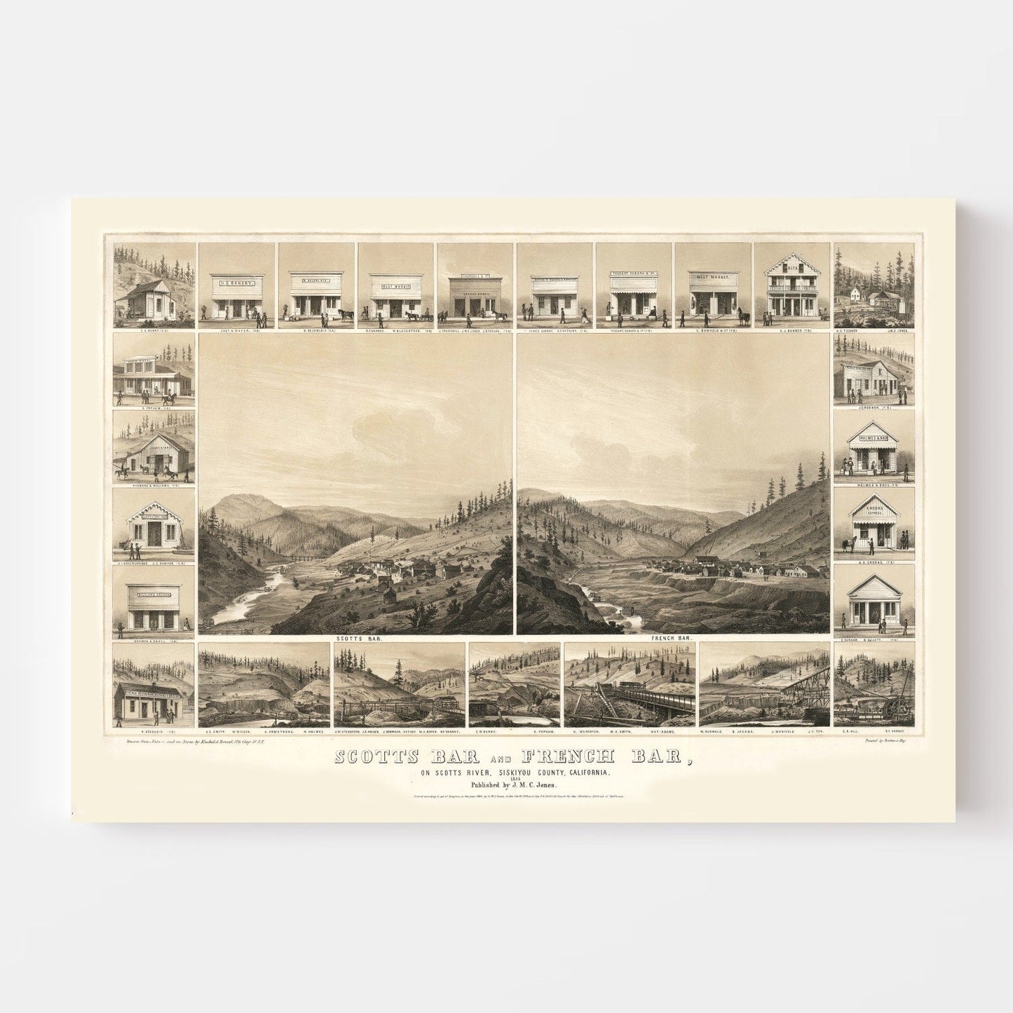 Vintage Map of Scotts Bar, California, 1856