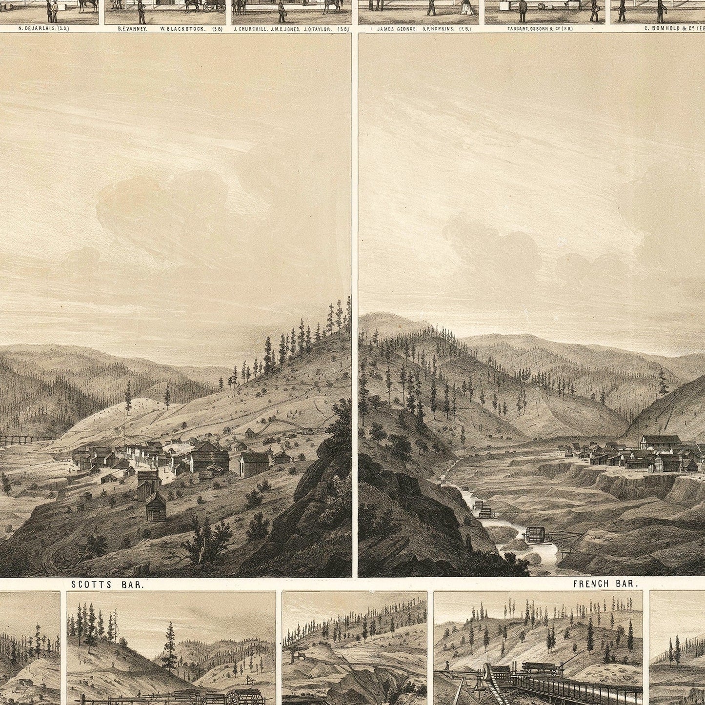 Vintage Map of Scotts Bar, California, 1856