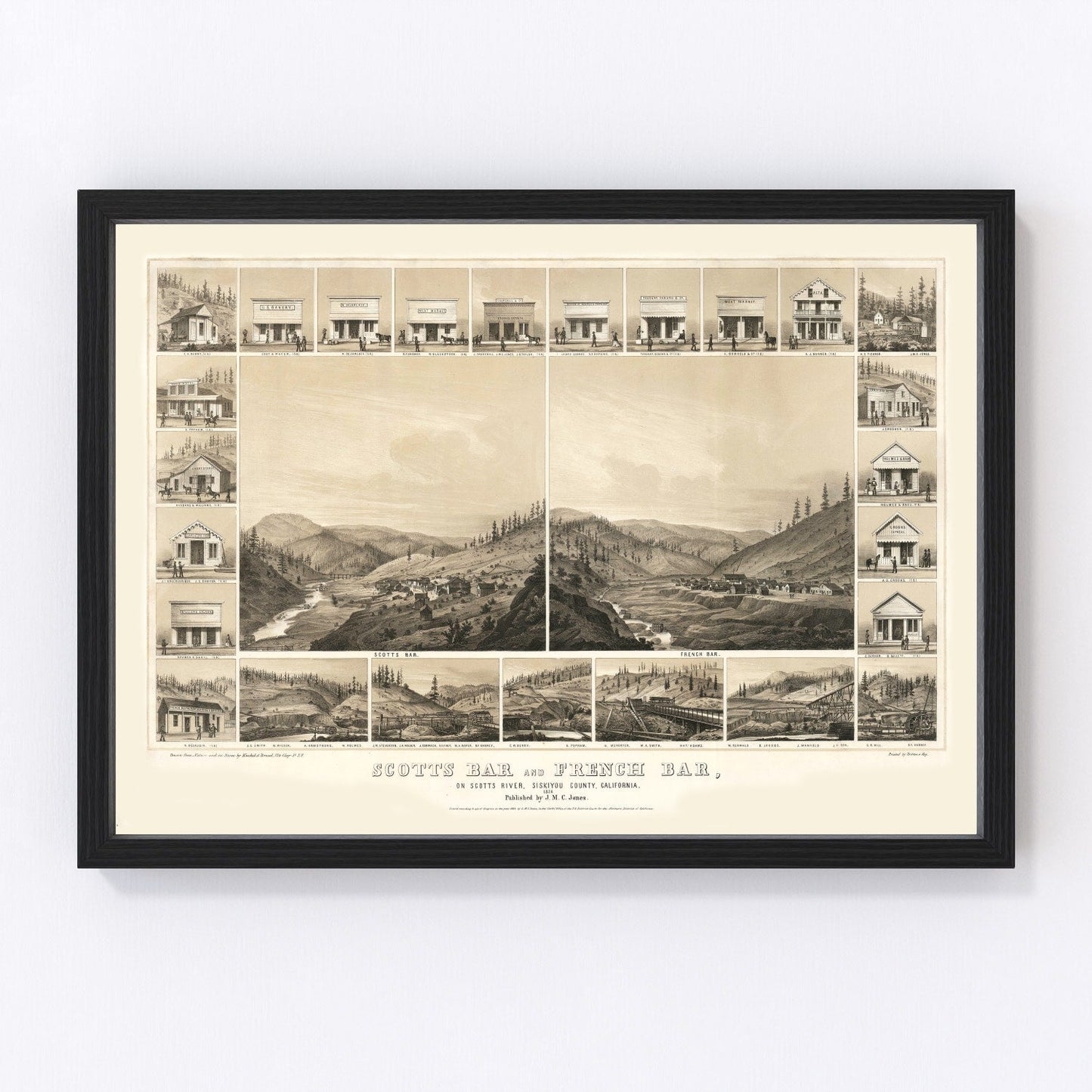 vintage map of Scotts Bar, California, 1856