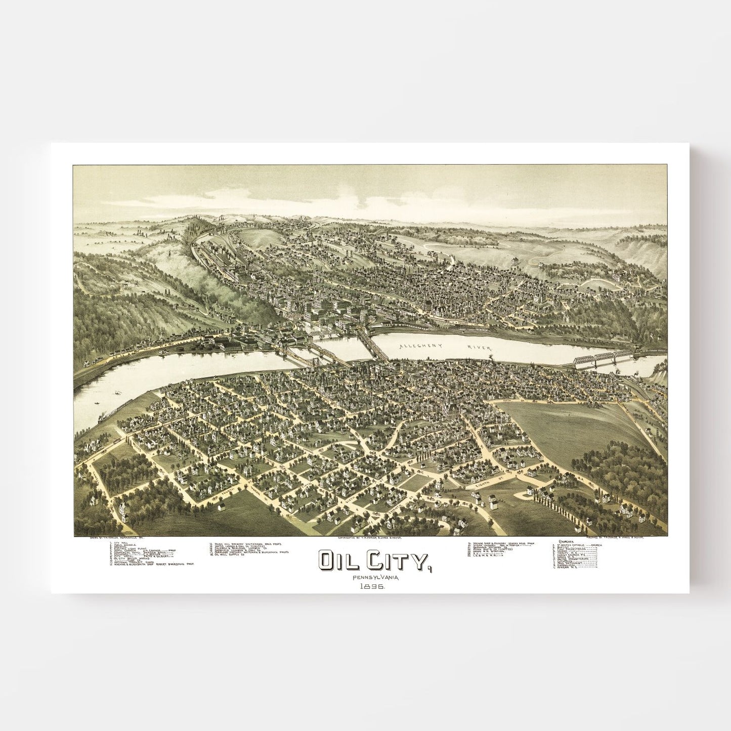Vintage Map of Oil City, Pennsylvania, 1896