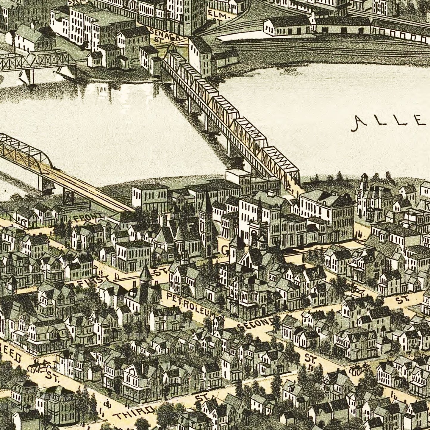 Vintage Map of Oil City, Pennsylvania, 1896