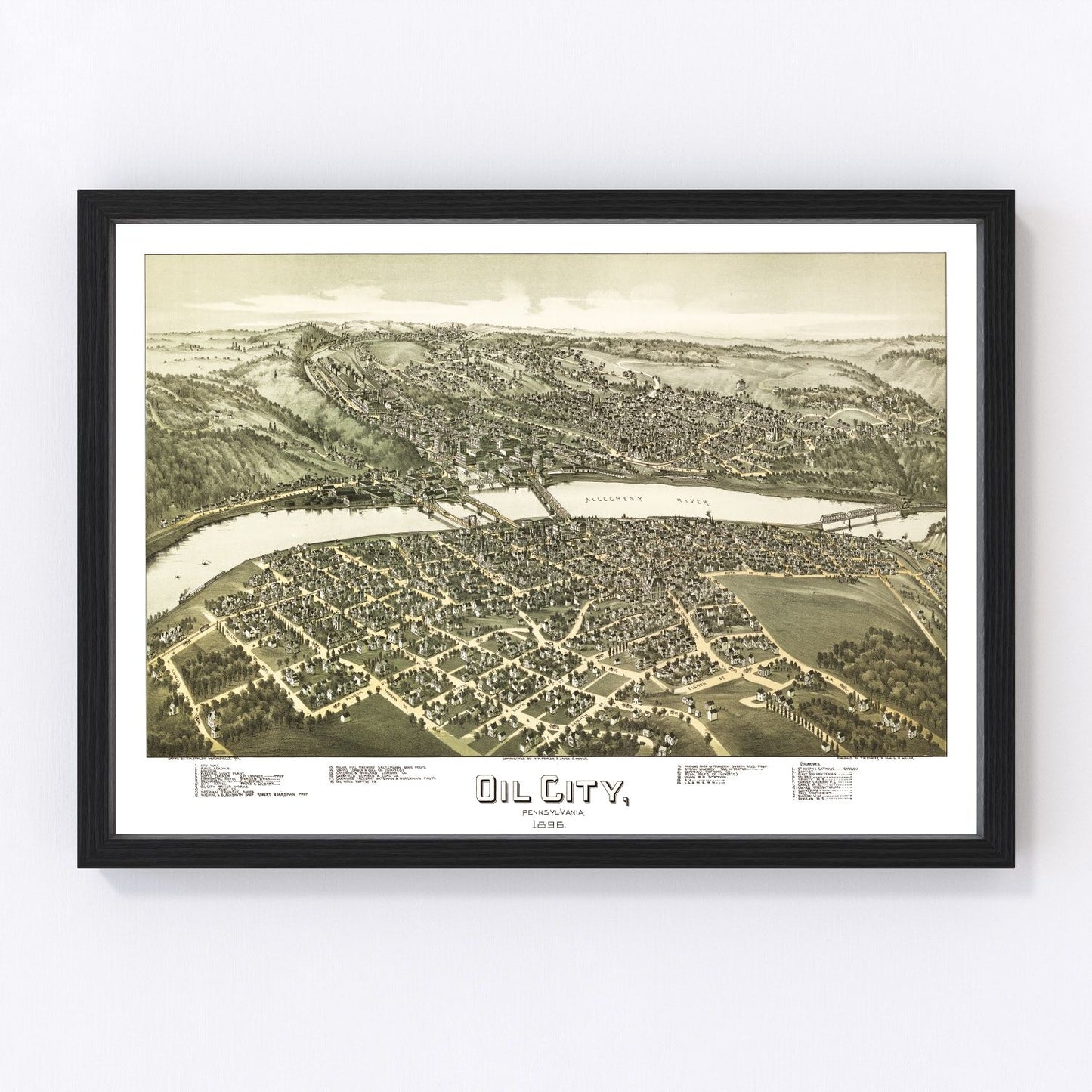Vintage map of Oil City, Pennsylvania, 1896