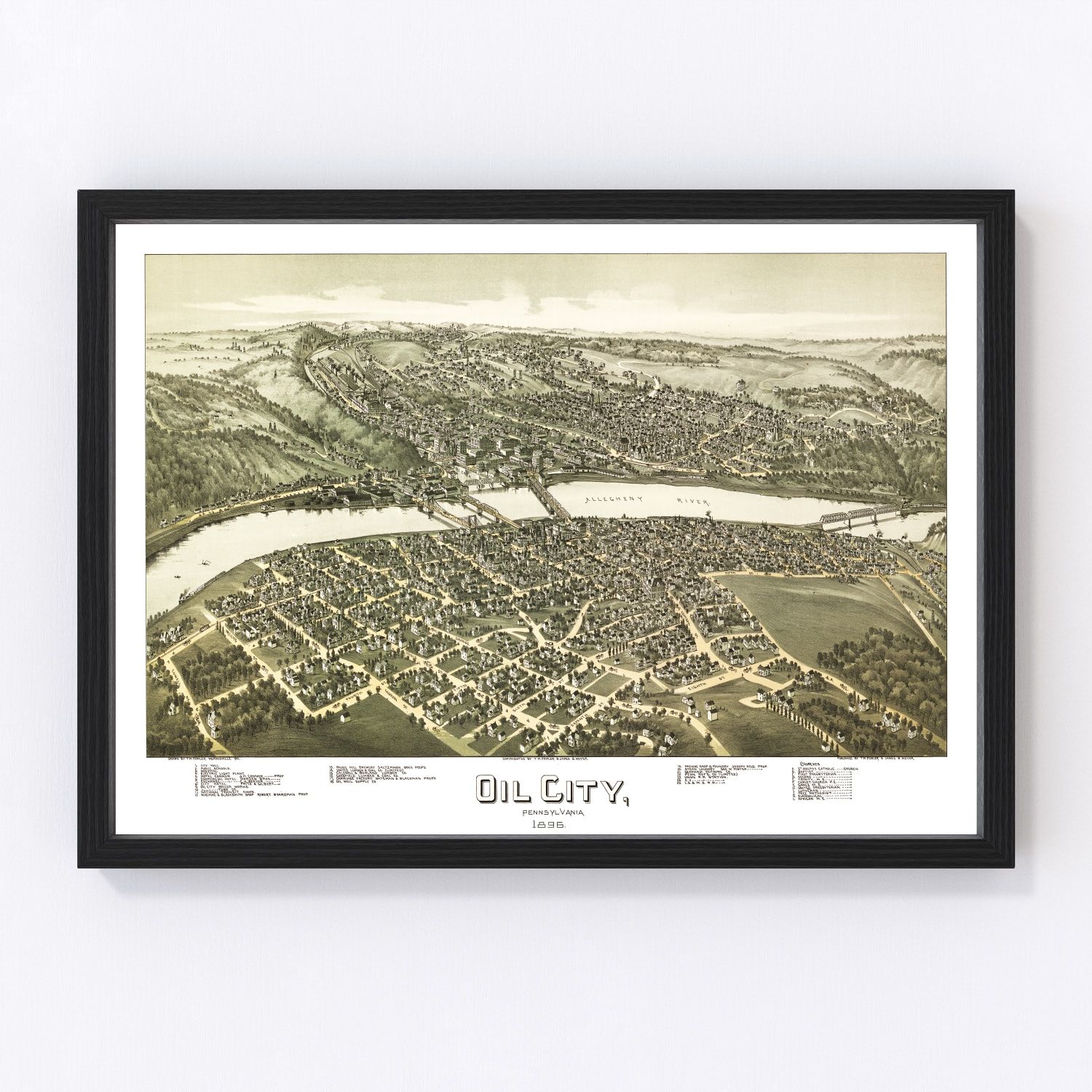 Vintage map of Oil City, Pennsylvania, 1896
