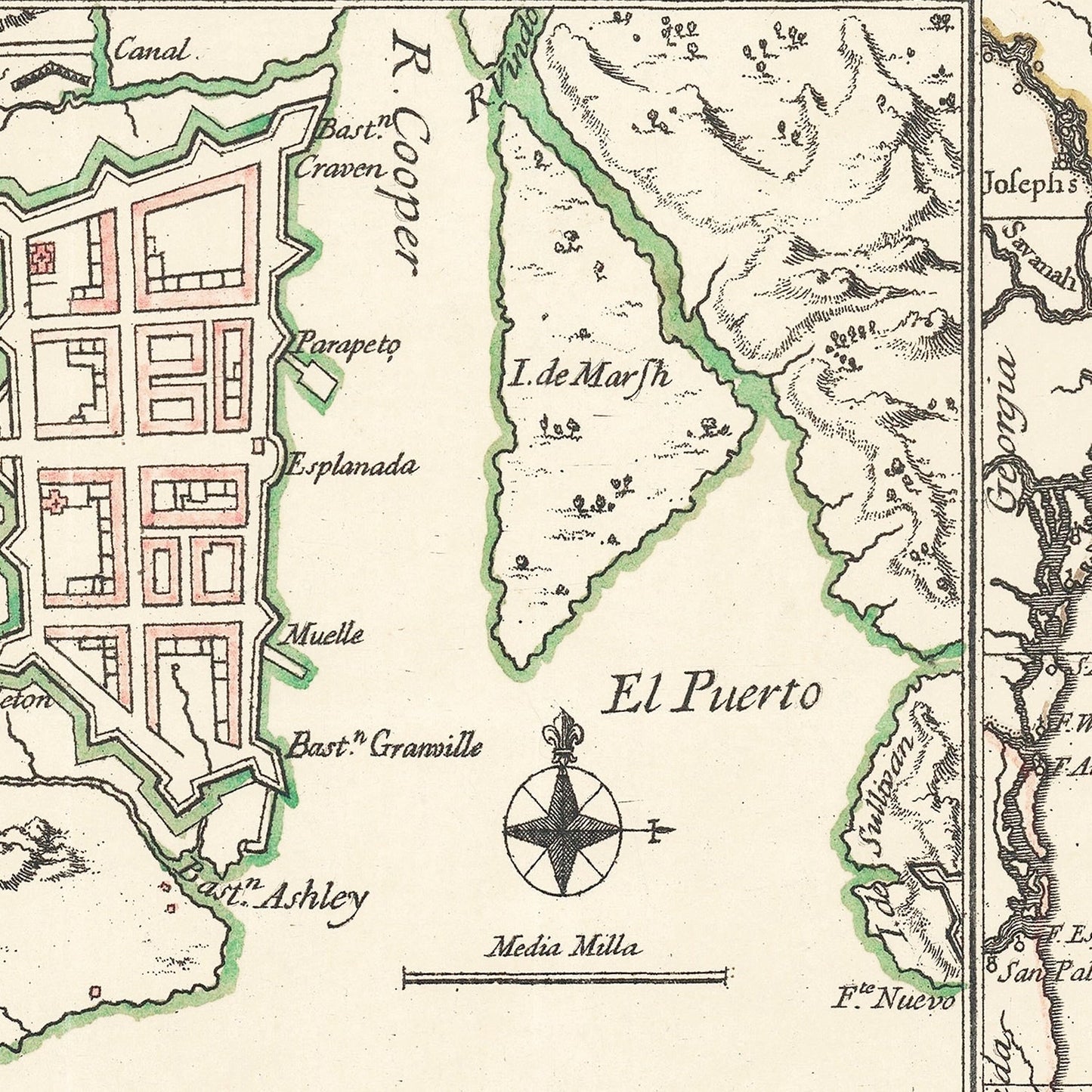 Vintage Map of Charleston, South Carolina, 1753 Wall Art