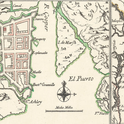 Vintage Map of Charleston, South Carolina, 1753 Wall Art