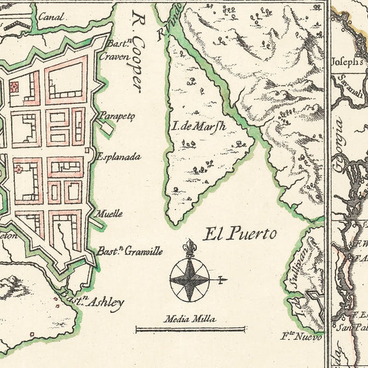 Vintage Map of Charleston, South Carolina, 1753 Wall Art