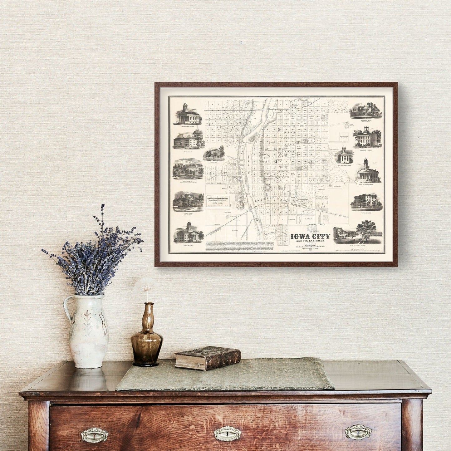 Vintage Map of Iowa City, Iowa, 1854