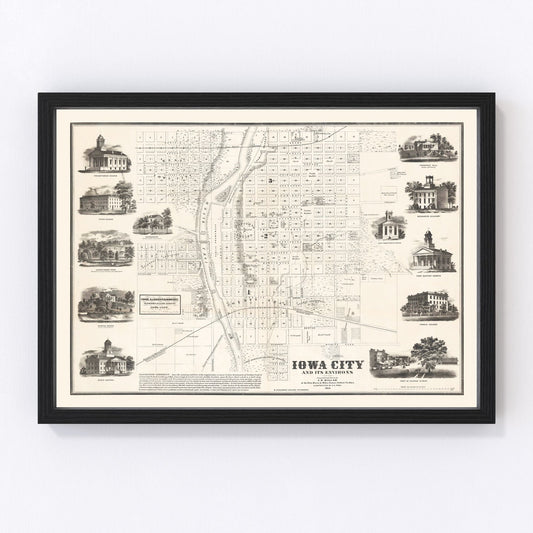 Vintage map of Iowa City, Iowa, 1854