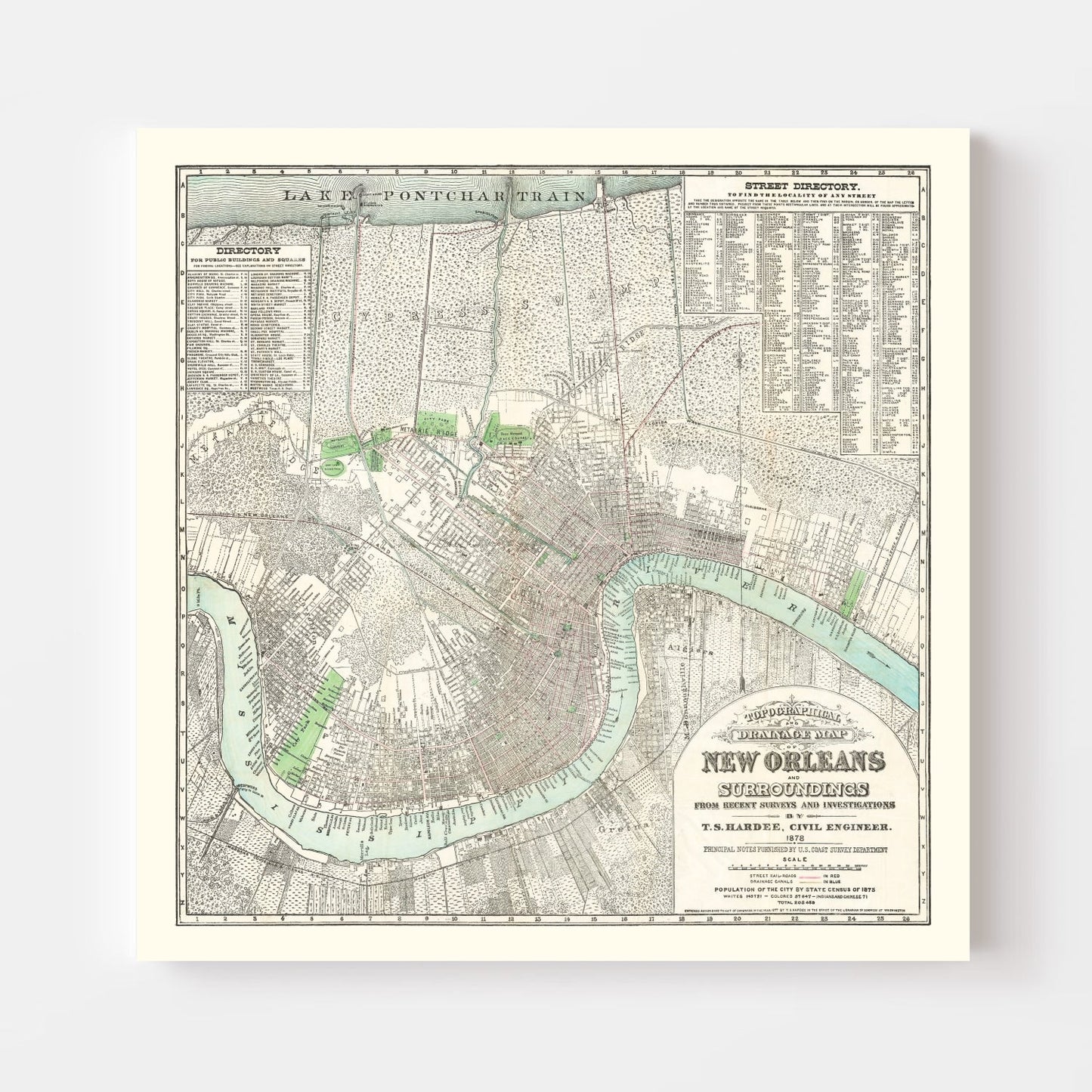 Vintage Map of New Orleans, Louisiana, 1878